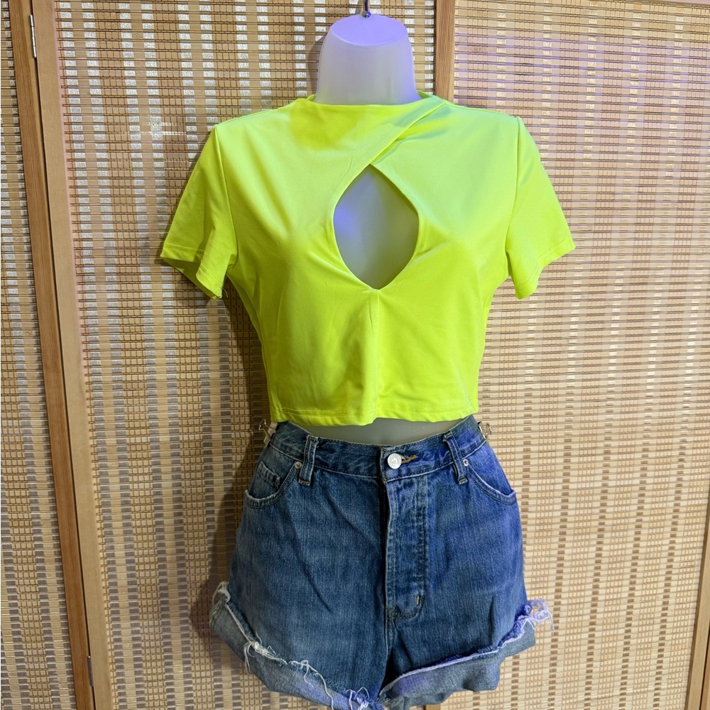 Neon Yellow Cut-Out Crop Top